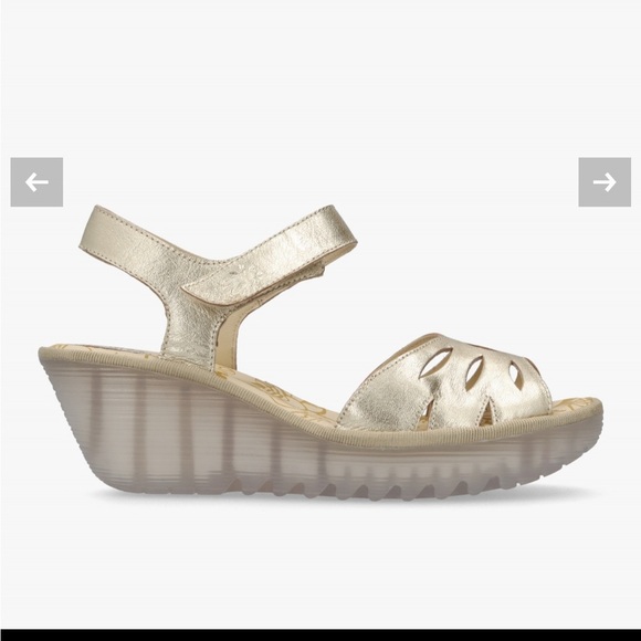 Fly London Metallic Gold Wedge Sandals - Picture 10 of 11